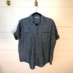 Eileen Fisher Cotton Navy Button-Up Shirt